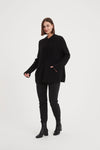 Funnel Neck Rib Detail Knit - Charcoal