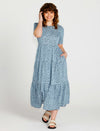 Zahlia - Short Sleeve Midi Tiered Lyocell Dress - Denim Blue Cheetah