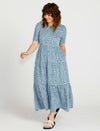 Zahlia - Short Sleeve Midi Tiered Lyocell Dress - Denim Blue Cheetah