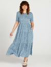 Zahlia - Short Sleeve Midi Tiered Lyocell Dress - Denim Blue Cheetah