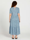 Zahlia - Short Sleeve Midi Tiered Lyocell Dress - Denim Blue Cheetah