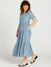 Zahlia - Short Sleeve Midi Tiered Lyocell Dress - Denim Blue Cheetah