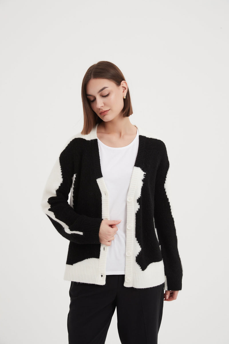 Abstract Print Cardigan - Black/Cream– Oh So Pretty NZ