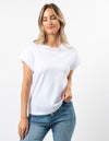 Cuff Sleeve T-Shirt - White / Embroidered Logo