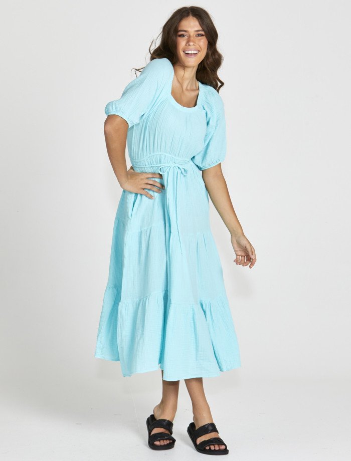 Felix Tiered Midi Dress - Aqua Oh So Pretty NZ