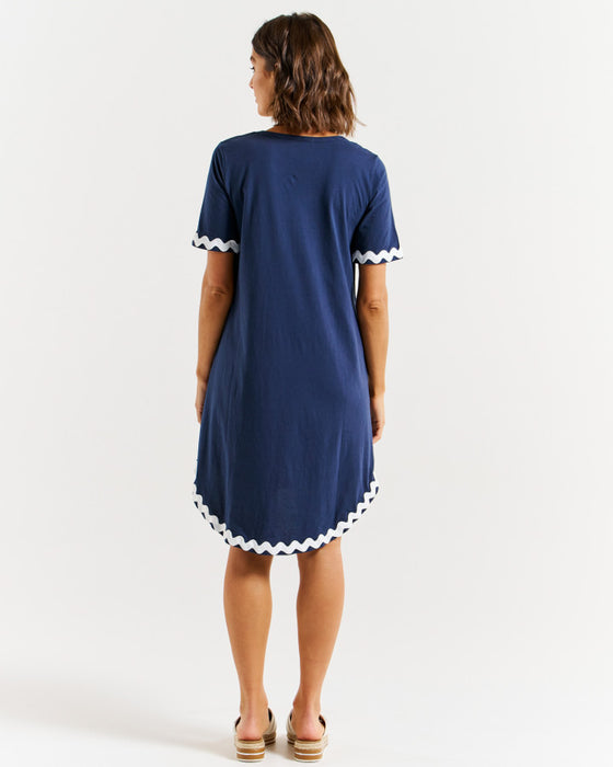 Nyree Dress - Navy with White Ric Rac– Oh So Pretty NZ