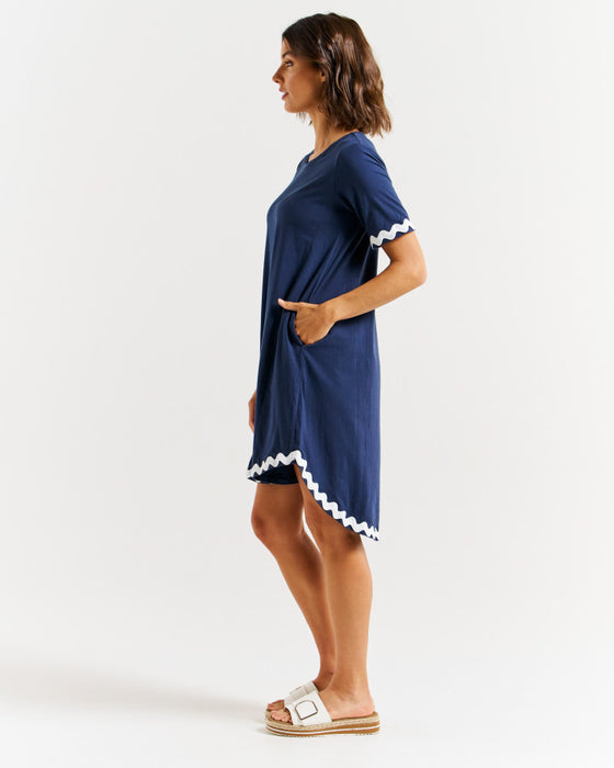 Nyree Dress - Navy with White Ric Rac– Oh So Pretty NZ